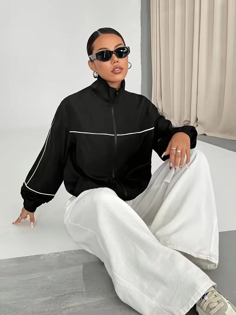 Dames Track Jacket met Hoge Kraag – Stijlvol & Comfortabel