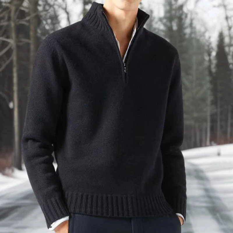 Heren Pullover Trui met Breistructuur en Stijlvolle Kwarts Rits
