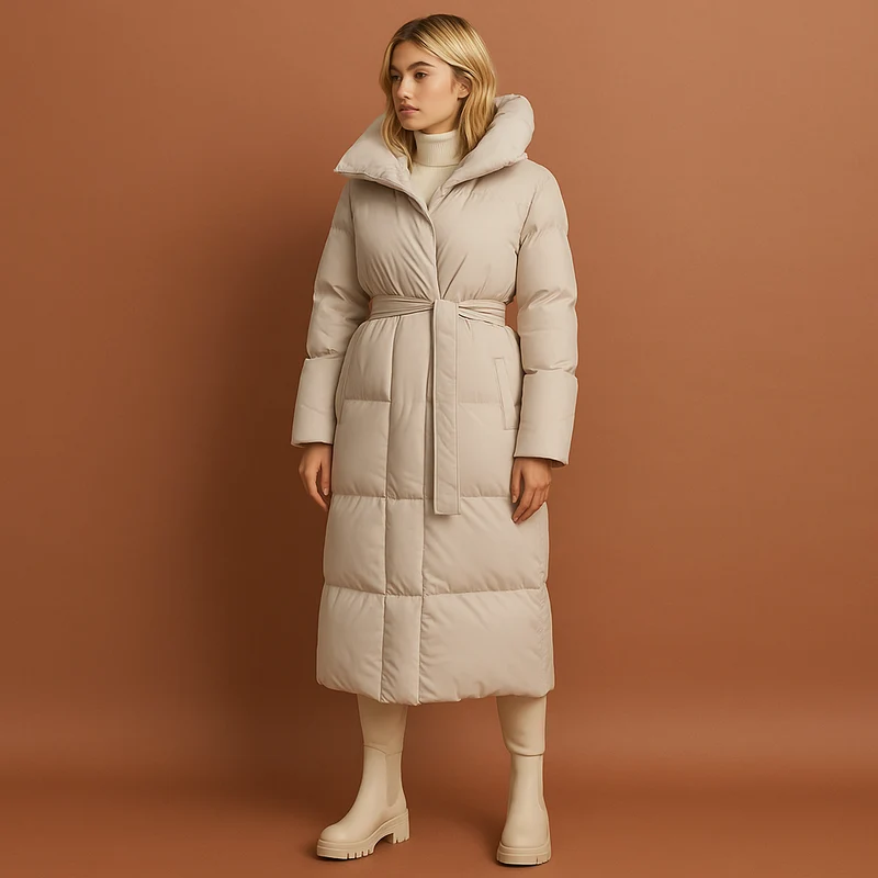 Dames Lange Winterjas met Elegante Pasvorm