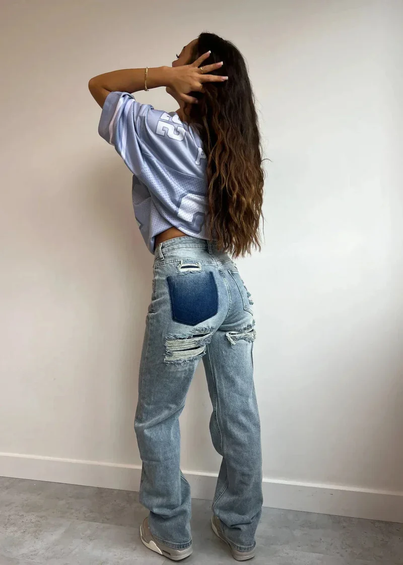 Dames Vintage Ripped Jeans met Rechte Pasvorm en Stoere Look