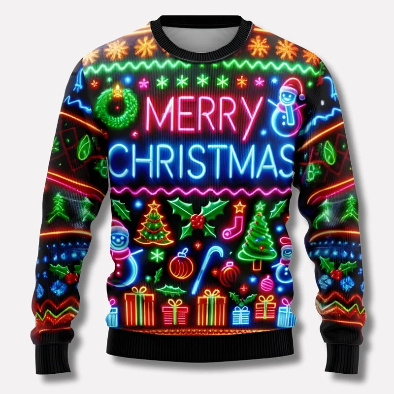 Unisex Neon Kersttrui met Feestelijke Print