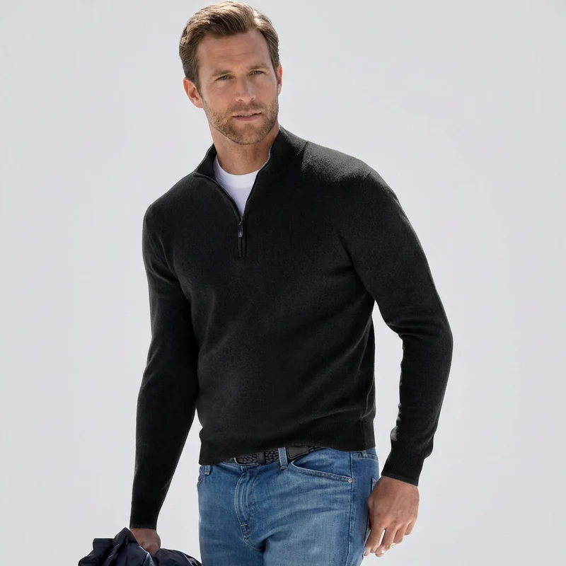 Heren Comfortabele V-hals Pullover met Rits