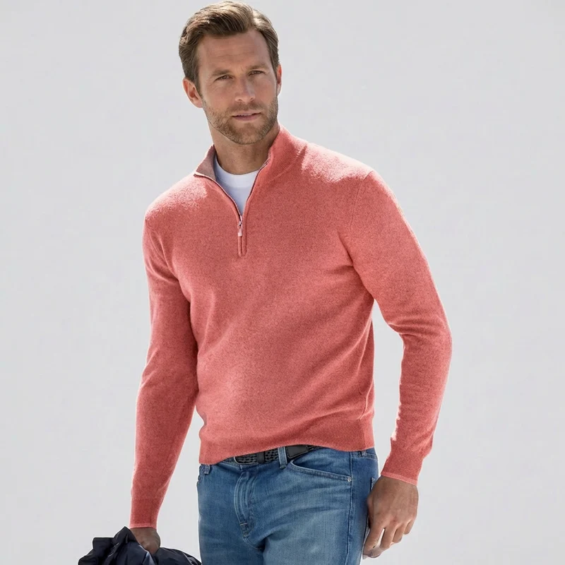 Heren Comfortabele V-hals Pullover met Rits