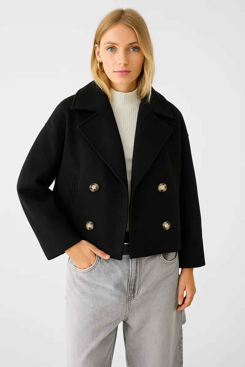Chique Korte Double-Breasted Jas - Luxe en Tijdloos