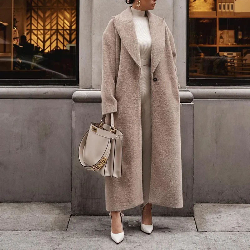 Lange Dames Winterjas met Knoop - Elegantie en Comfort