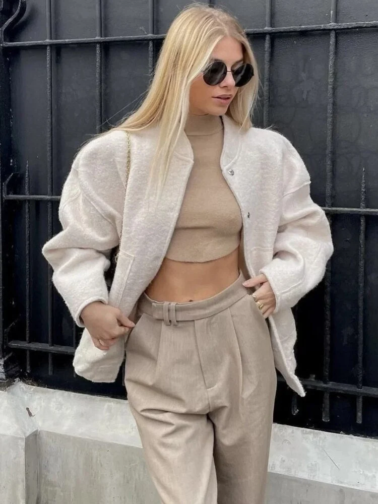 Dames Oversized Jas met Ronde Hals