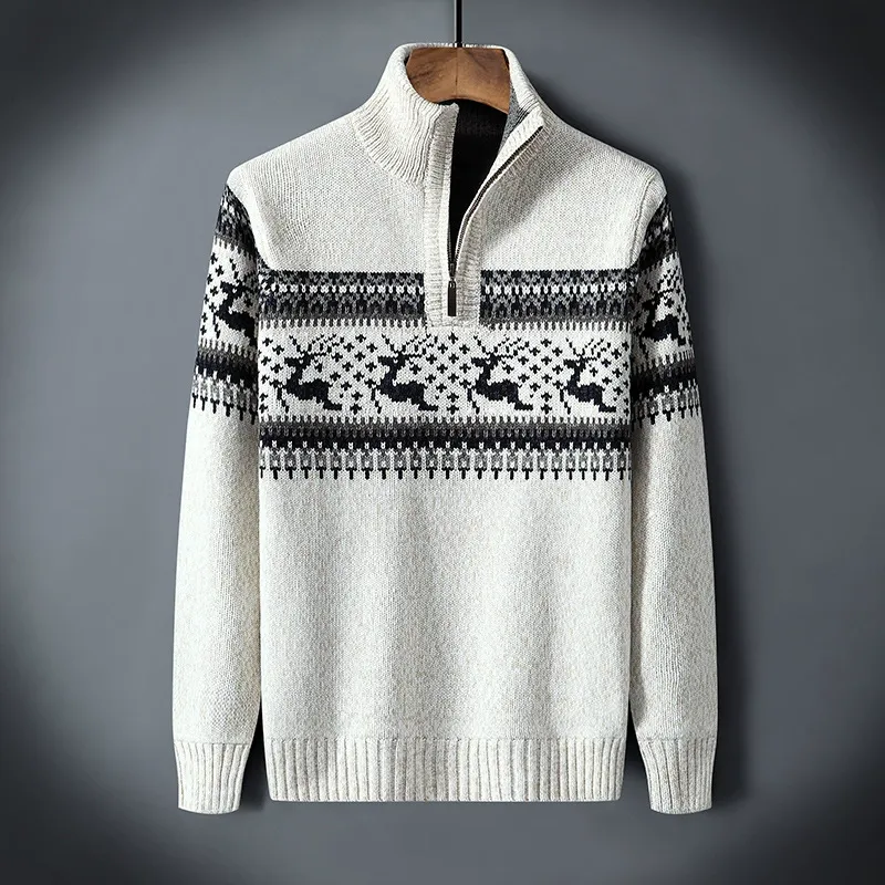 Warme herensweater | Halve rits | Staande kraag