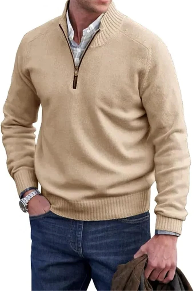 Heren Half-Zip Gebreide Trui | Fijngebreid met Ribkraag