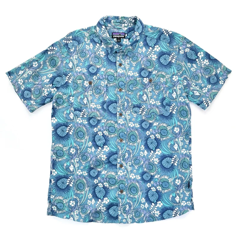 2022 Patagonia Hemp/Cotton Back Step Shirt: Rincon Hunt- Anacapa Blue (L)