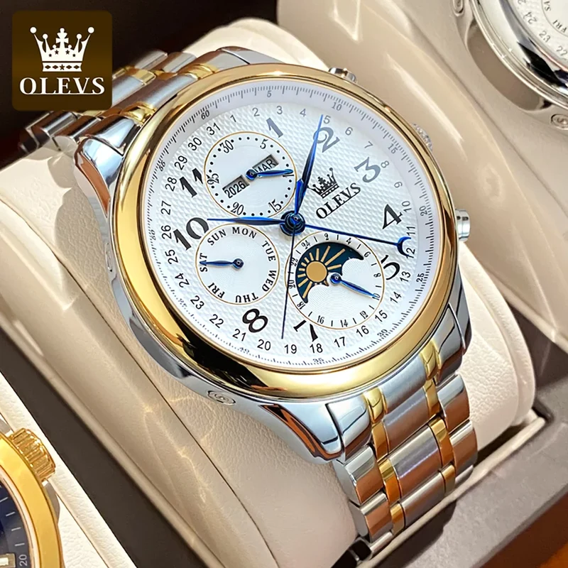 OLEVS Luxe Mechanisch Herenhorloge - Origineel Digitaal Maanfase Waterdicht Chronograaf Sporthorloge