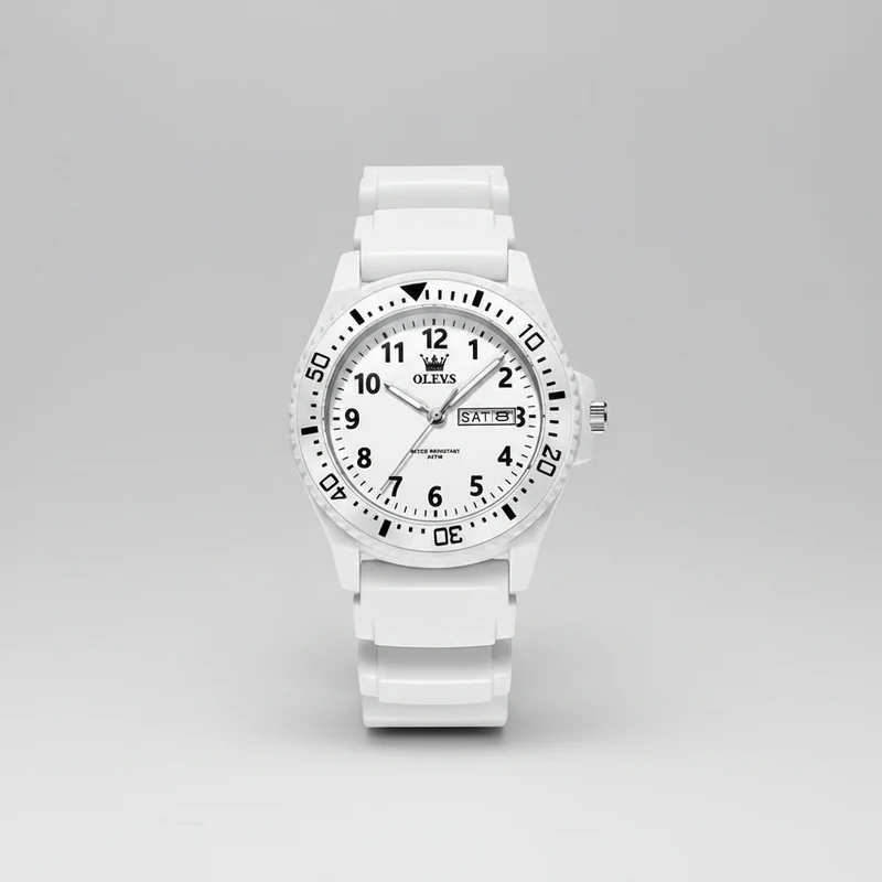OLEVS 2703 Quartz uurwerkhorloge met dubbele kalenderweergave, siliconen band, 30m waterdicht, voor studenten