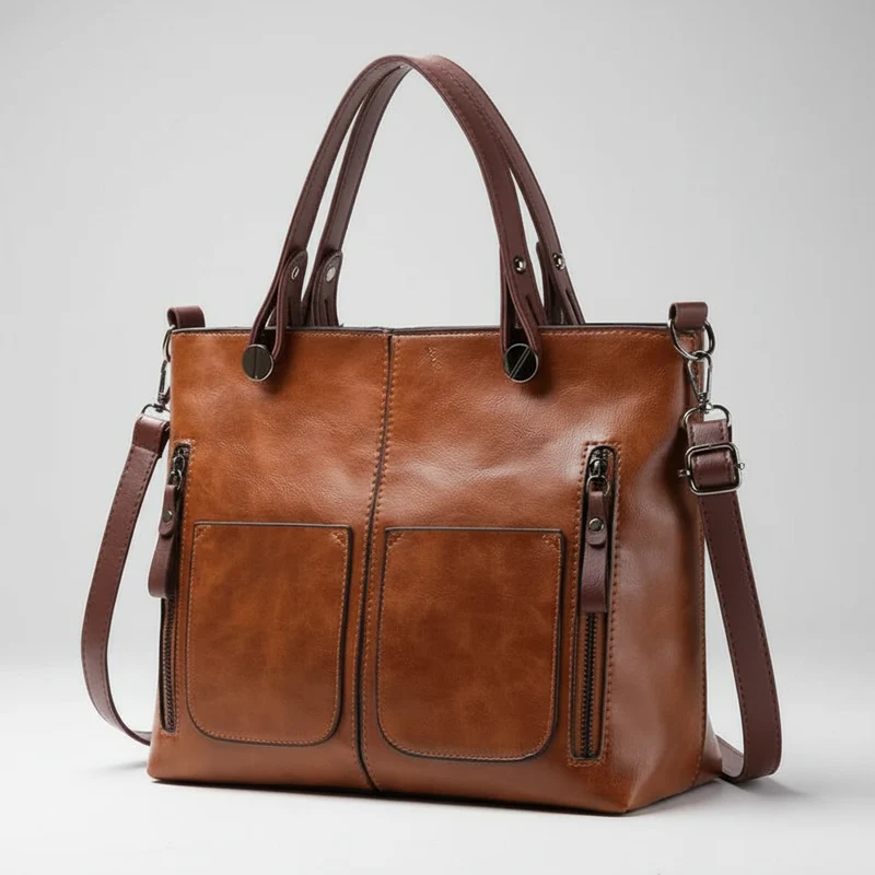 Retro handtas voor dames van PU-leer met grote capaciteit, crossbodytas, modieuze schoudertas
