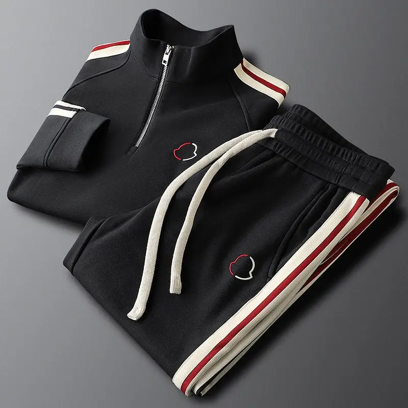 Nieuwe modieuze casual sportset voor heren - trendy hoodie en joggingbroek voor lente, herfst en winter, gebreid ontwerp met zijstrepen.